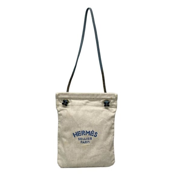 HERMES Aline II Cream Light Blue Cotton Leather Shoulder Bag - Picture 1 of 14